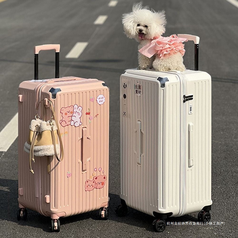 Hard-shell suitcase with extended storage space and double safety lock Bowlift