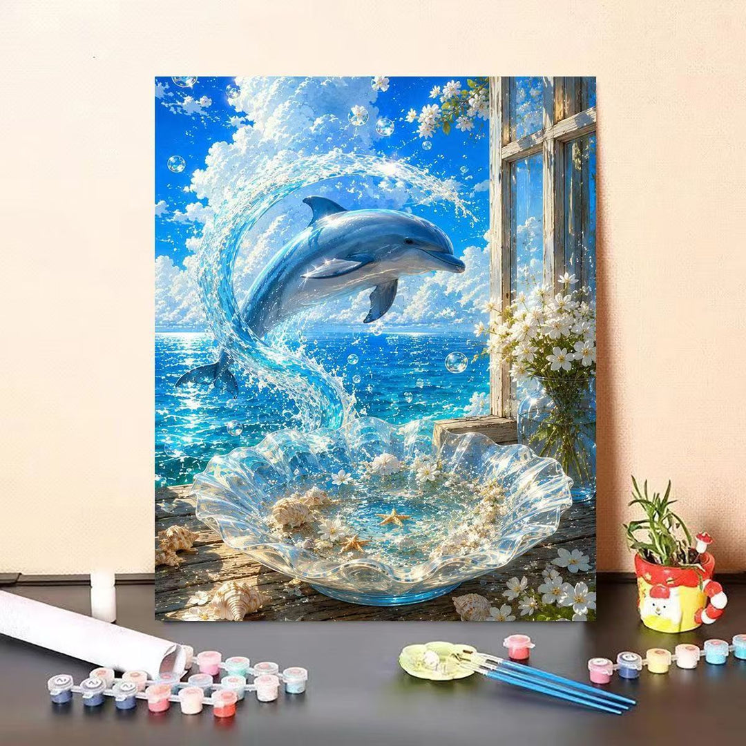 Dolphin-Themed DIY Paint by Numbers Canvas Art Bowlift