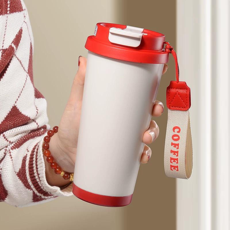 Insulated Stainless Steel Travel Coffee Tumbler with Leakproof Lid and Carry Strap Bowlift