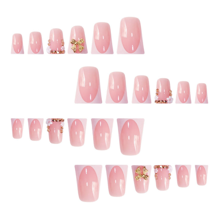 Decorative 3D Floral Press-On Nails with Gem Accents Bowlift