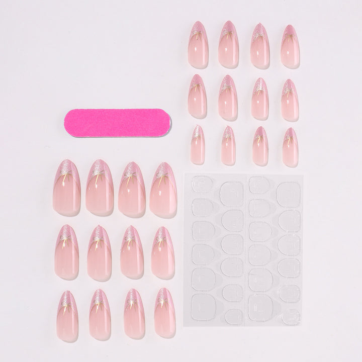 Artificial nail set with shimmering tips and elegant bows Bowlift