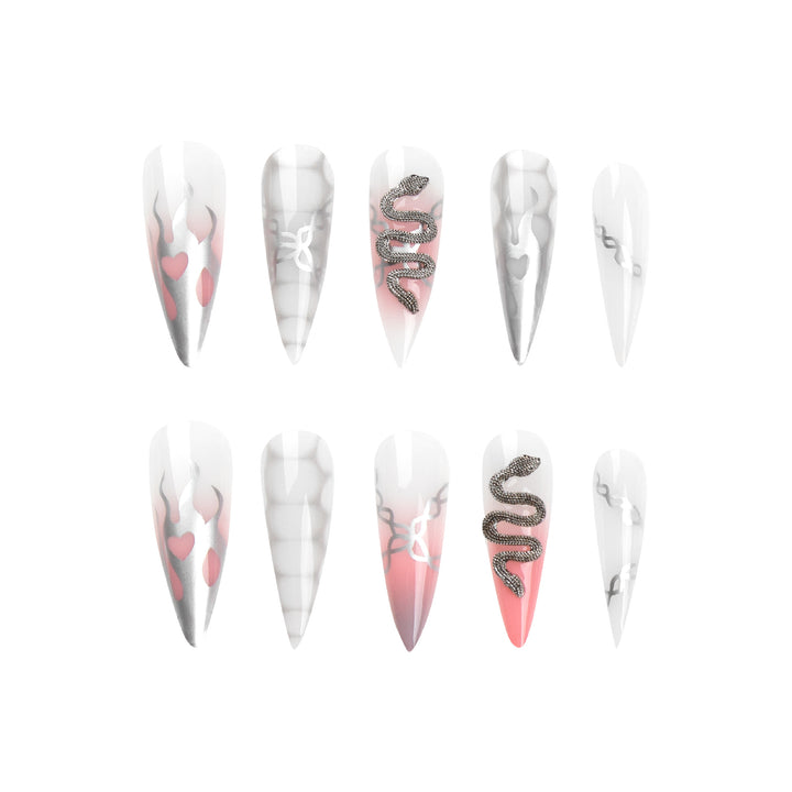 Artistic stiletto nails with snake motif Bowlift