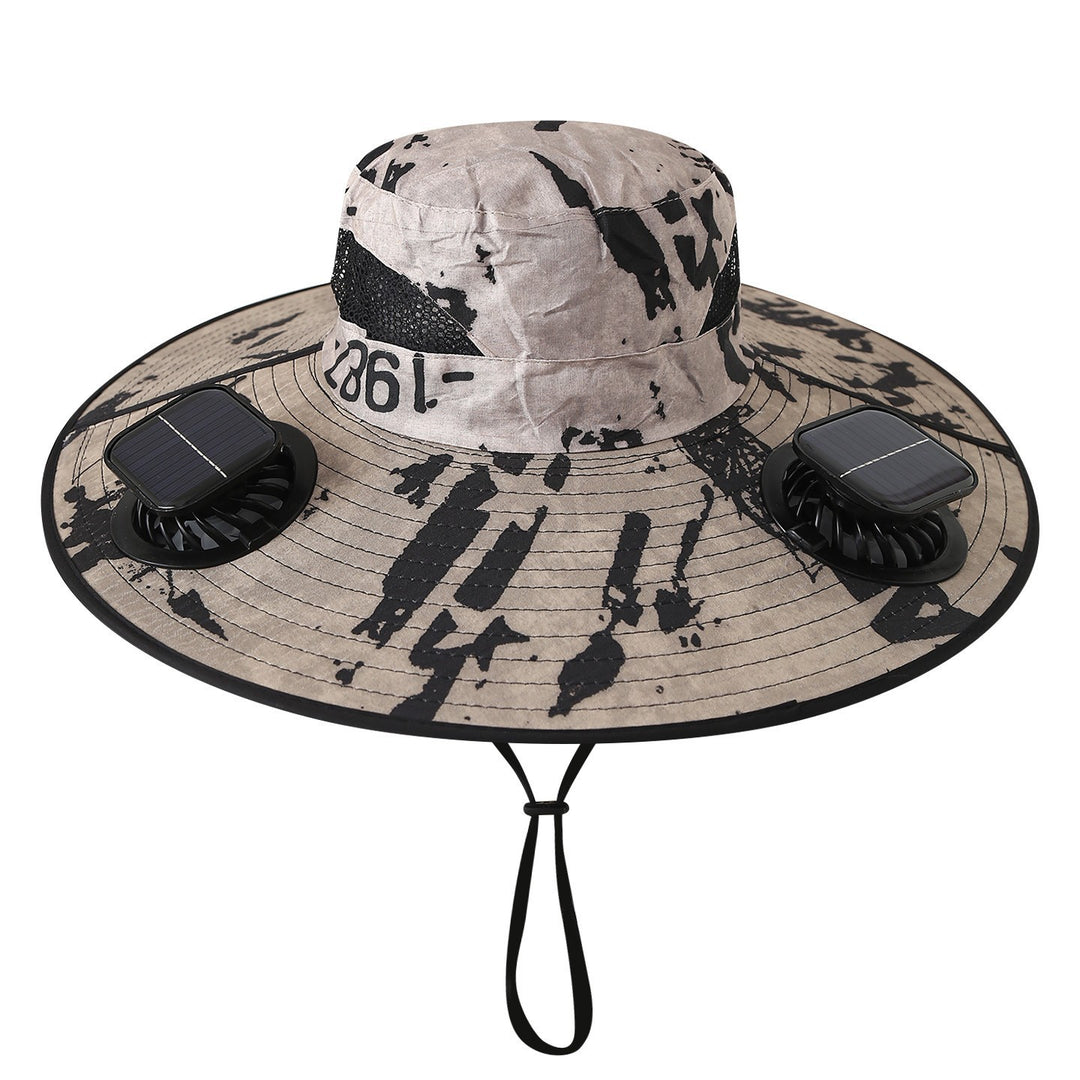 Wide sun hat with integrated solar fans breathable mesh adjustable chin strap Bowlift