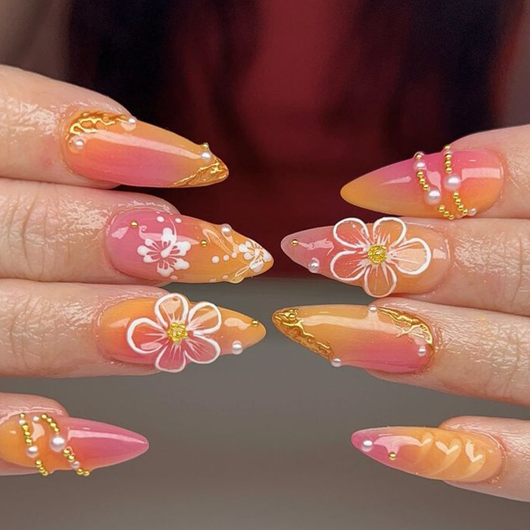 Decorative Gradient Floral Nail Art Extensions Bowlift