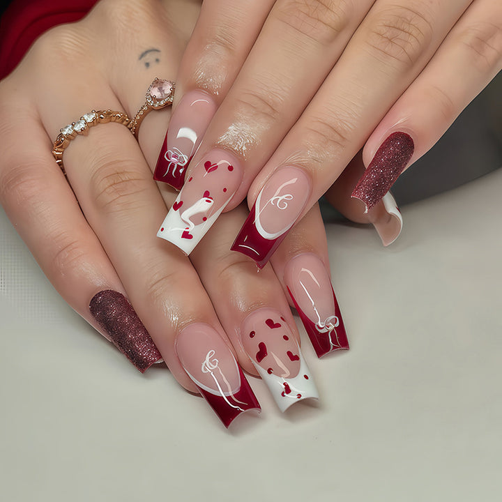 Creative Nail Art Set with Heart and Glitter Accents Bowlift