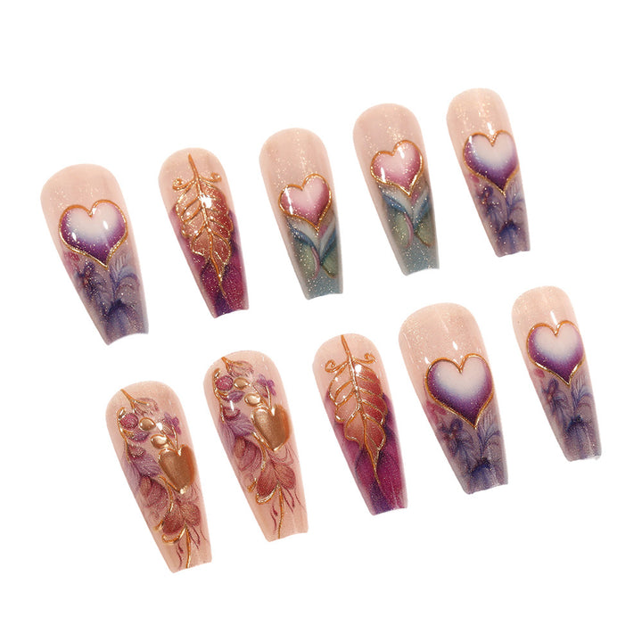Artificial nails with romantic heart and flower designs Bowlift