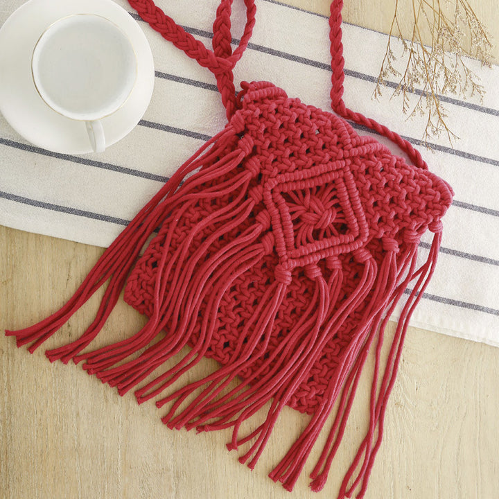 Macrame Shoulder Bag with Elegant Fringe Finish Bowlift