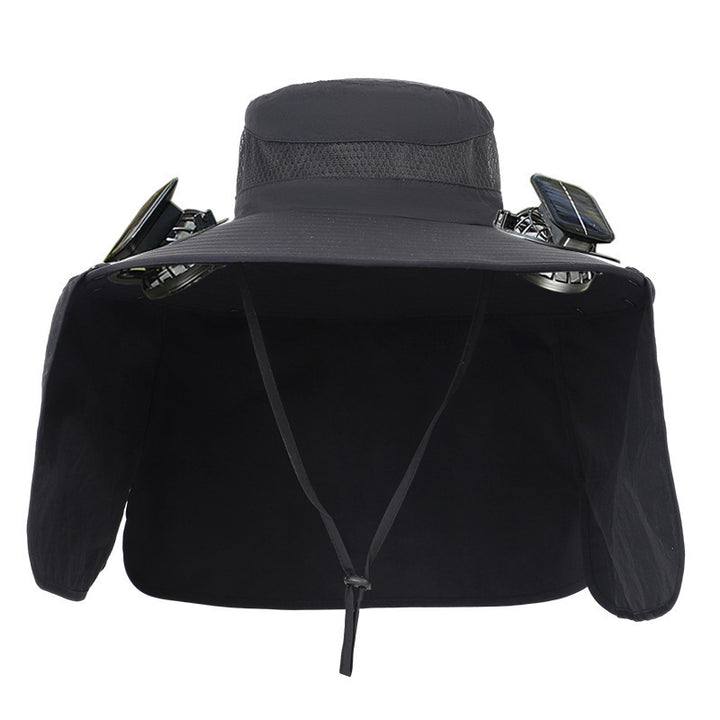 Sun hat with neck protection and integrated solar-powered dual fans Bowlift