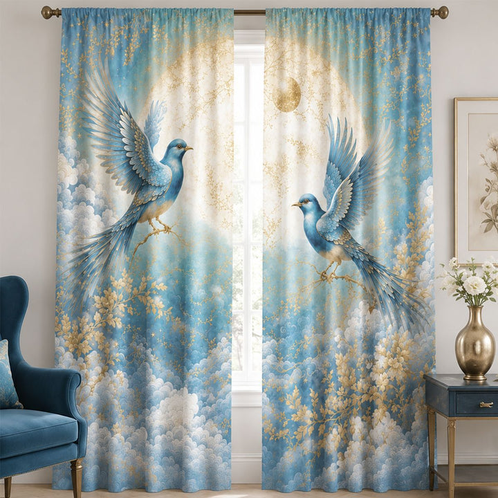 Artistic Bird-Themed Window Curtain