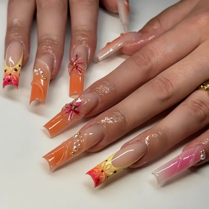 Artistic Floral Press-On Nail Extensions Bowlift 1787913766