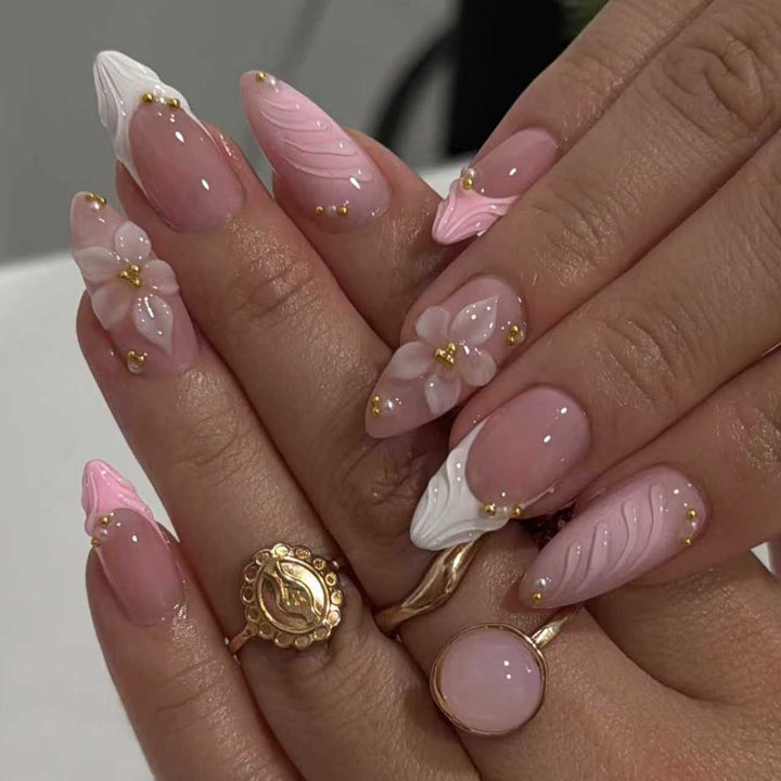 Floral Acrylic Press-On Nails Bowlift