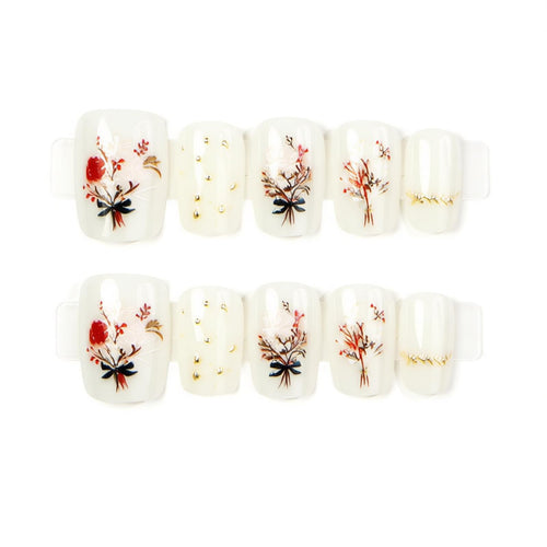 Floral Decorative Press-On Nail Art Set Bowlift