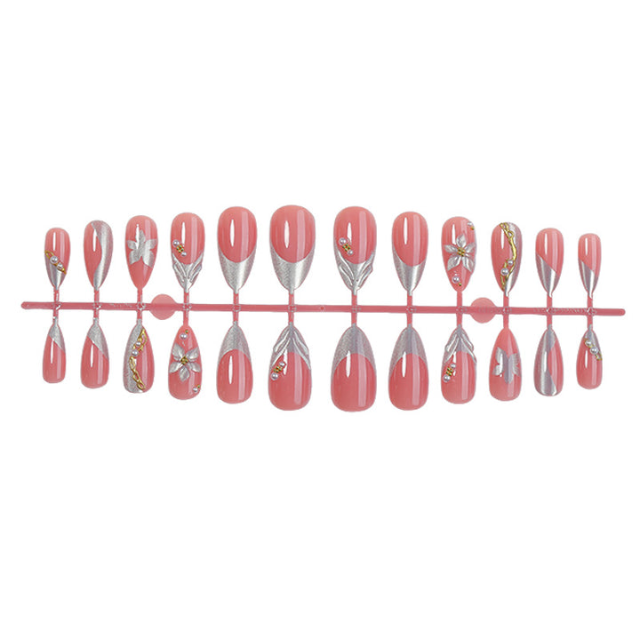 Premium Decorative Press-On Nail Set with Floral and Gem Accents Bowlift