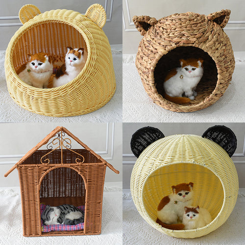 Playful Bear-Shaped Woven Pet Bed Bowlift