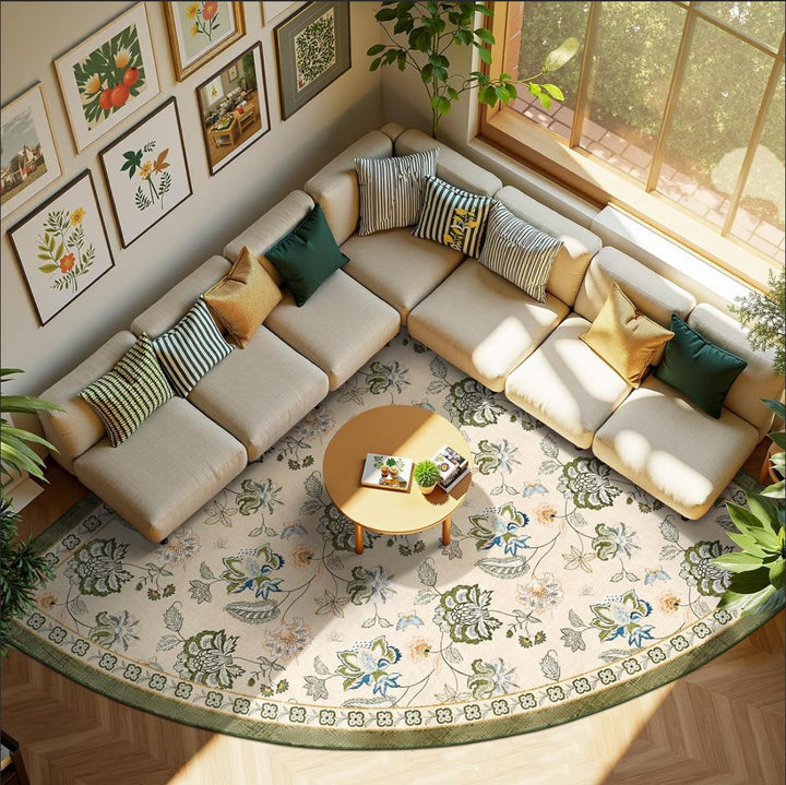Floral-Patterned Round Area Rug