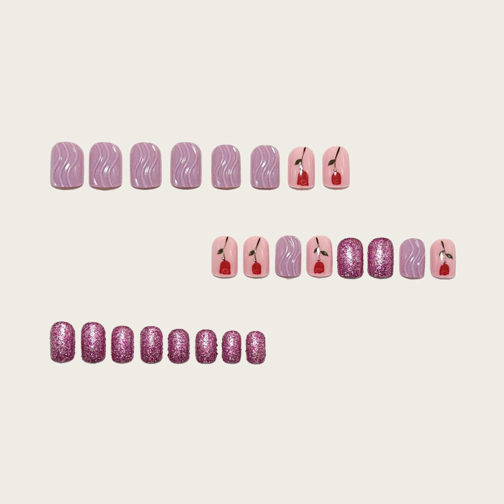 Elegant Artificial Nails with Floral Rose Design Bowlift