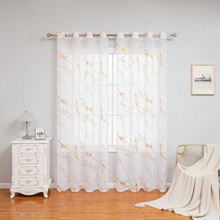 Elegant Marble Print Sheer Window Curtain