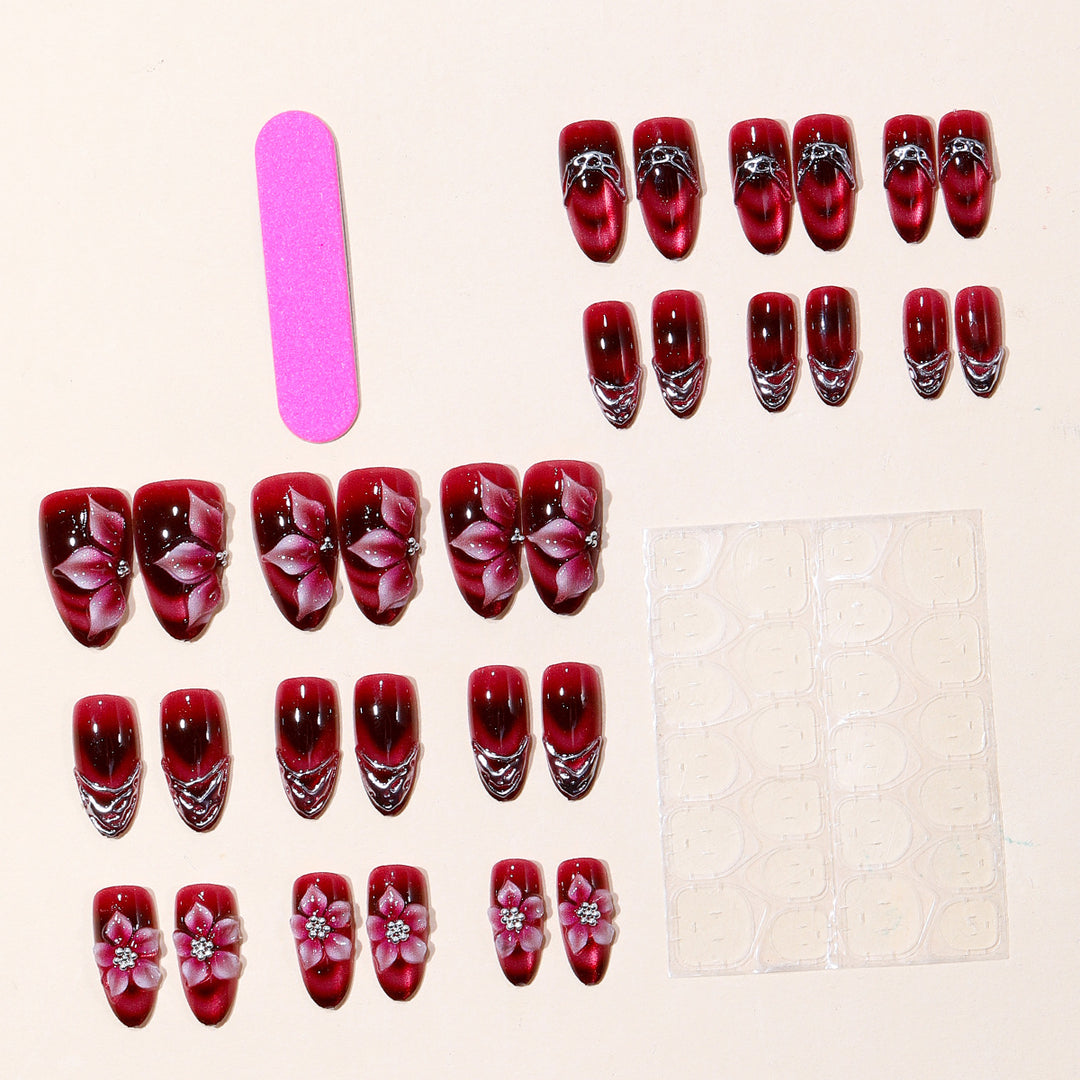 3D Floral Accent Stiletto Nail Art Extensions Bowlift