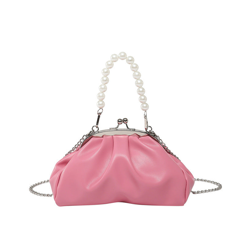 Elegant Clutch Handbag with Pearl Chain Bowlift