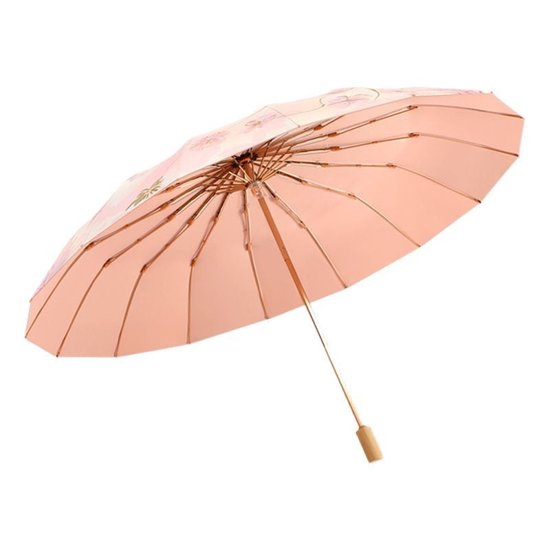 Ladies Folding Umbrella with Floral Designs Bowlift