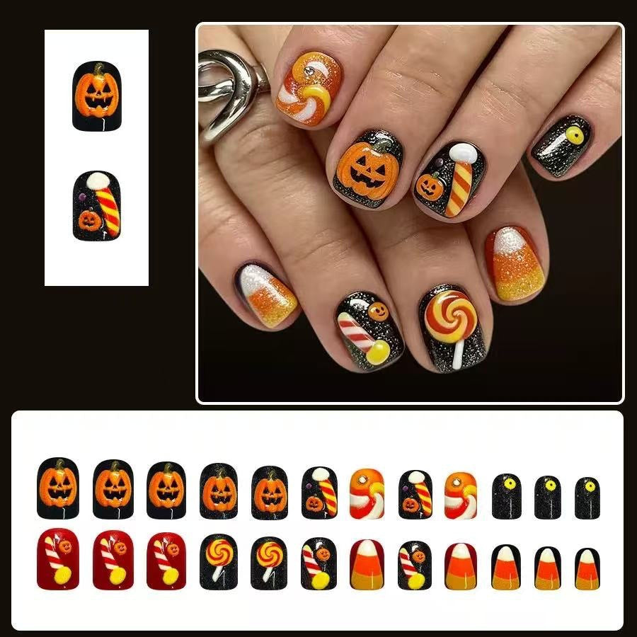 Halloween Fake Nail Set with playful pumpkin and candy motifs Bowlift