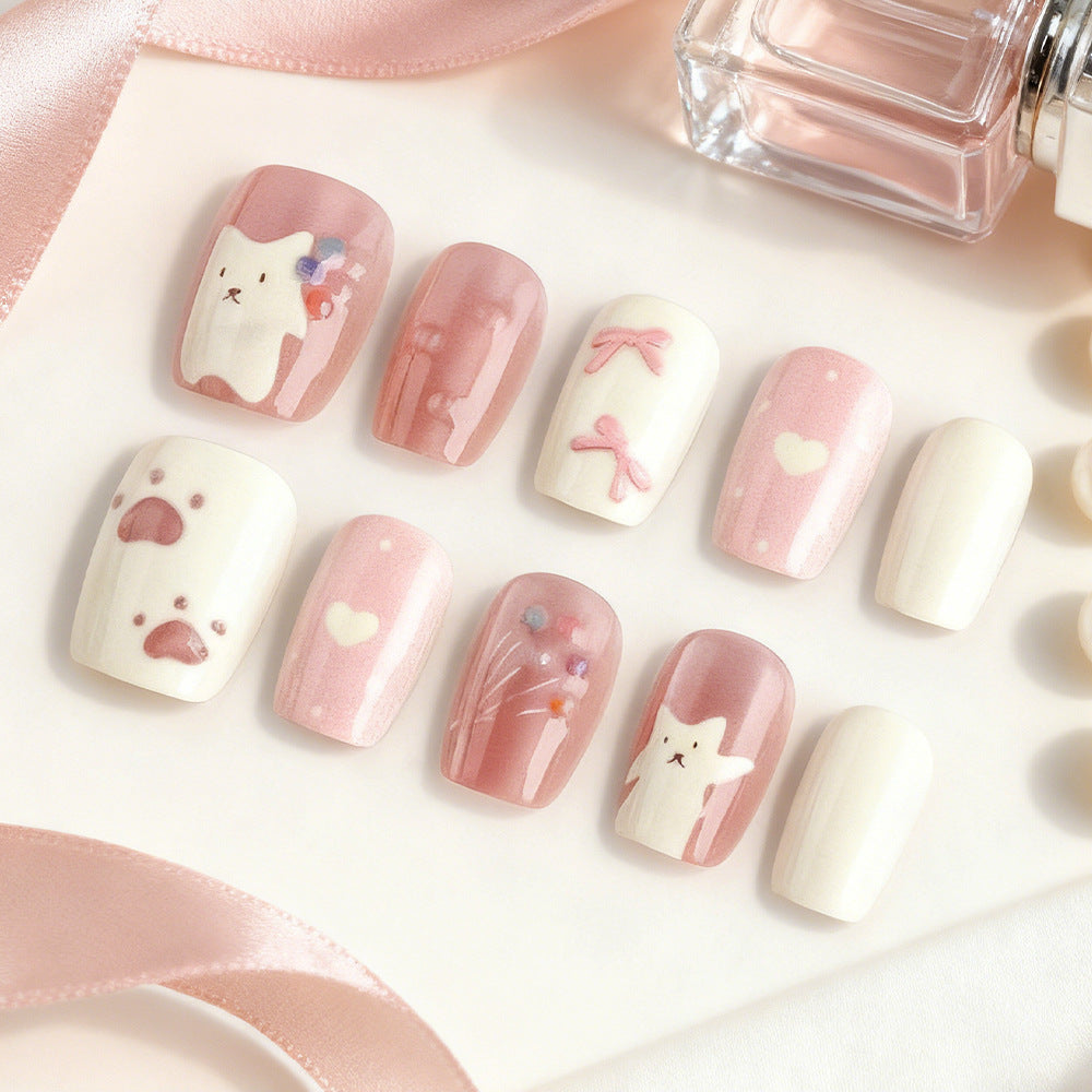 Creative Cat-Themed Press-On Nails Bowlift