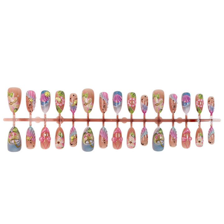 Artificial nail set with botanical designs and glamorous accents Bowlift