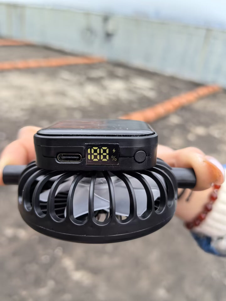 Solar-powered mini fan with digital battery level indicator and USB-C charging port Bowlift