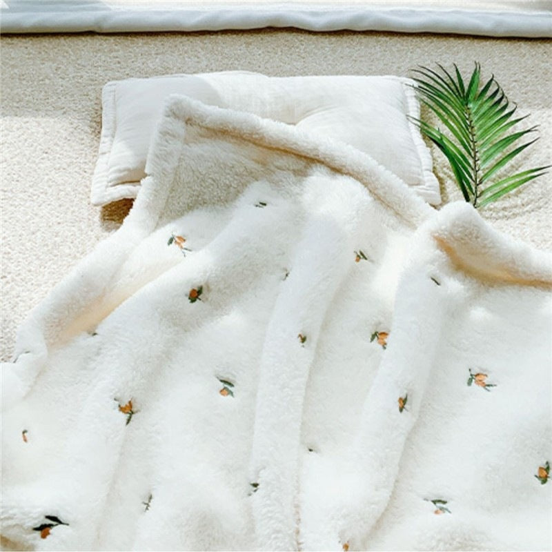 Soft Floral Embroidered Throw Blanket