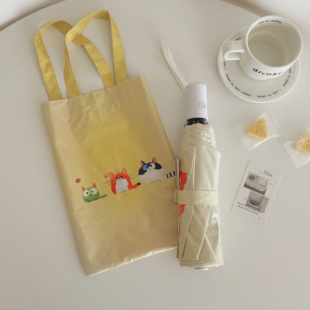 Ladies Folding Umbrella with Loving Animal Designs Bowlift