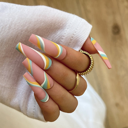 Artificial nail extensions with modern wave design Bowlift