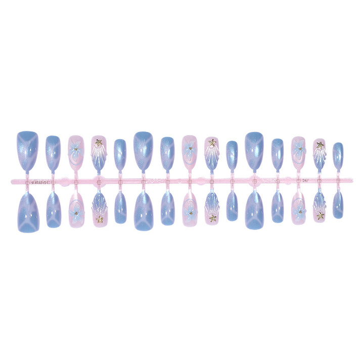 Artistic Press-On Nail Set with Iridescent Shell Accents Bowlift