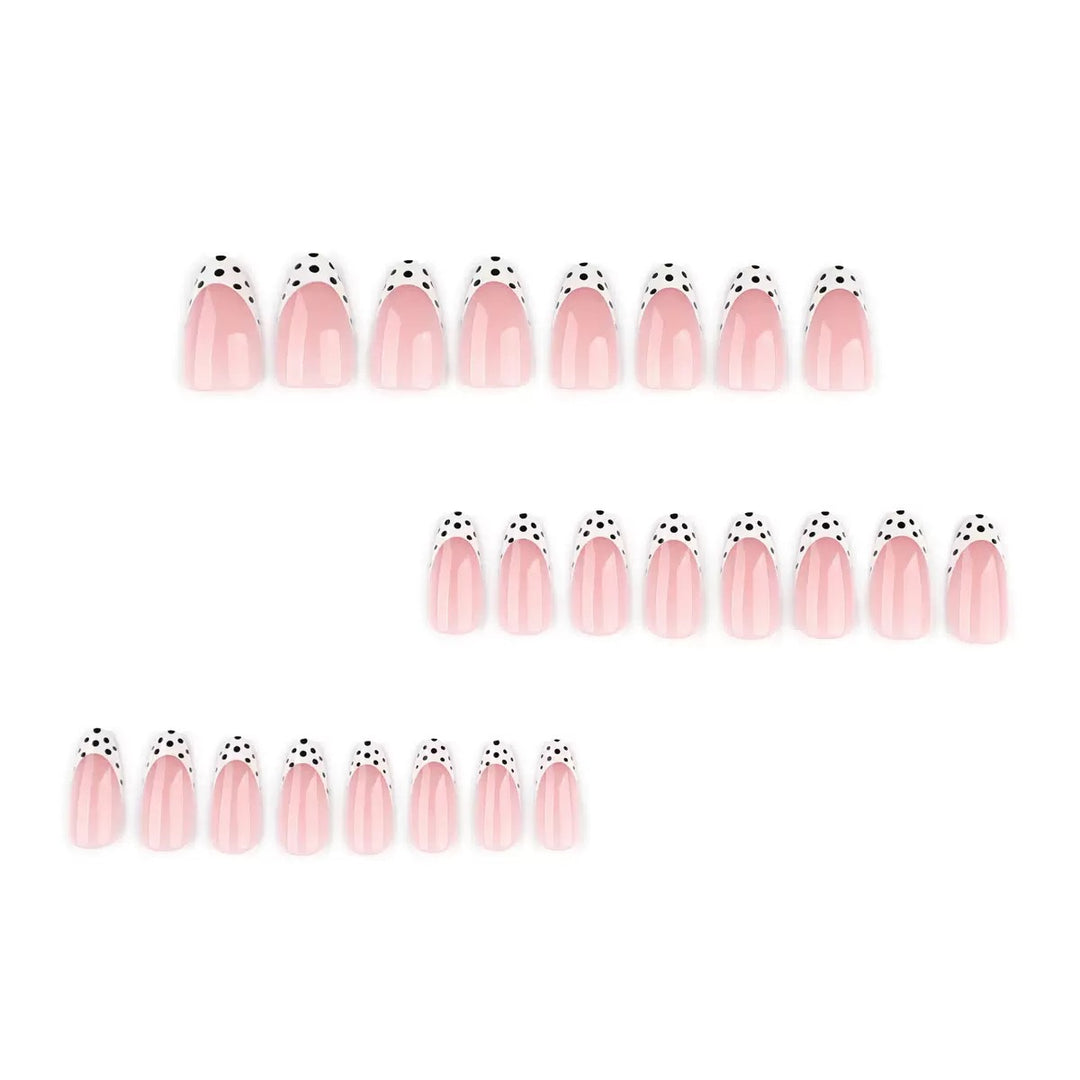 Acrylic Nail Set with Elegant French Design and Creative Dot Accents Bowlift