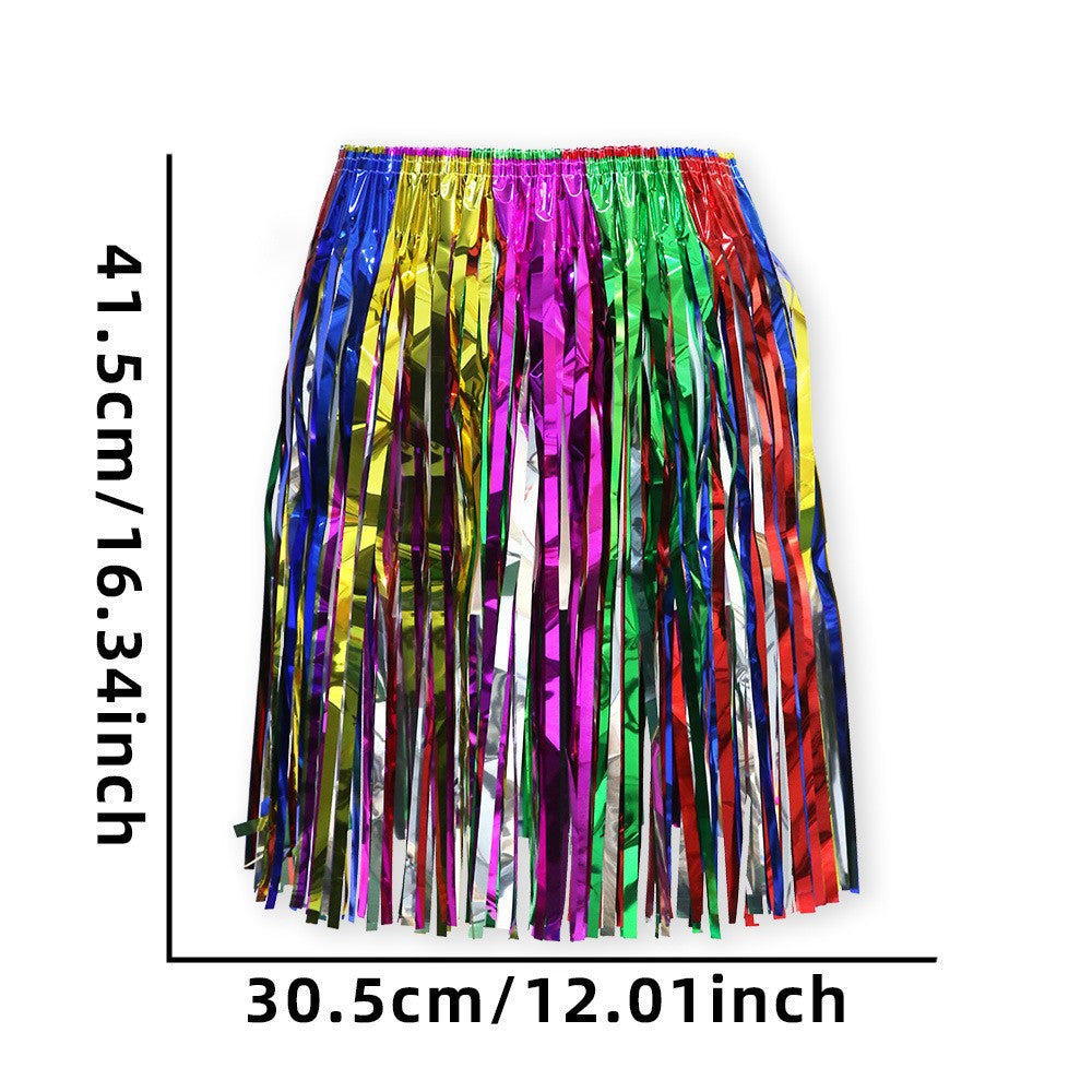 Women's nan metallic foil fringe hula skirt with elastic waistband party costume Bowlift