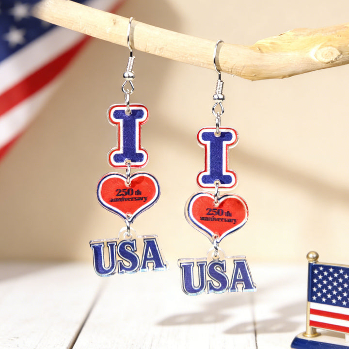 Women's nan patriotic bow dangle acrylic earrings with gold plated hooks and lightweight charm Bowlift