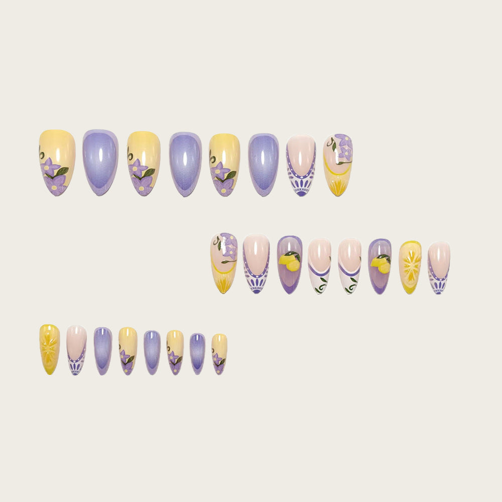 Artificial Nail Set with Floral Designs Bowlift