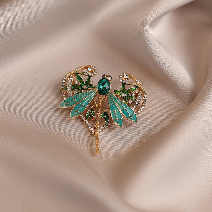 Exquisite Dragonfly Brooch with Sparkling Crystals Bowlift