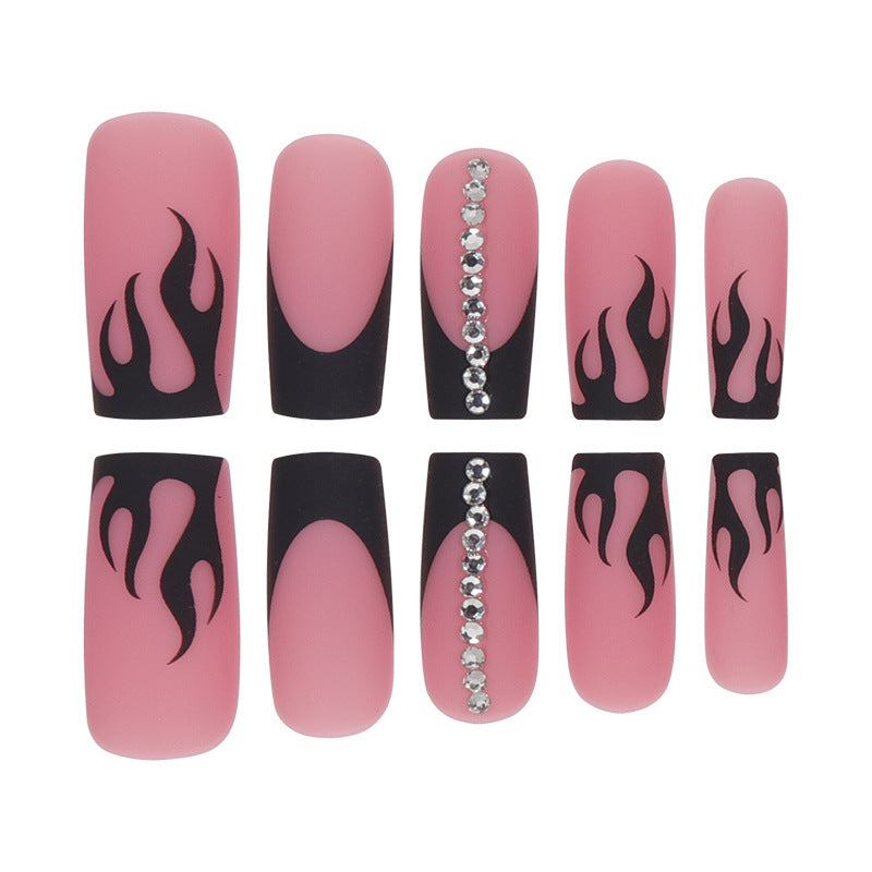 Artistic Flame Design Press-On Nails Bowlift