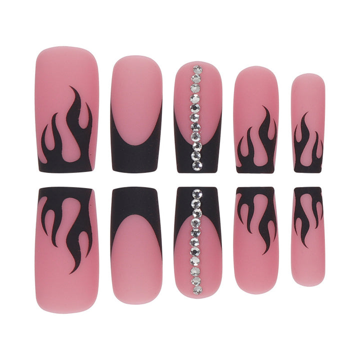 Artistic Flame Design Press-On Nails Bowlift
