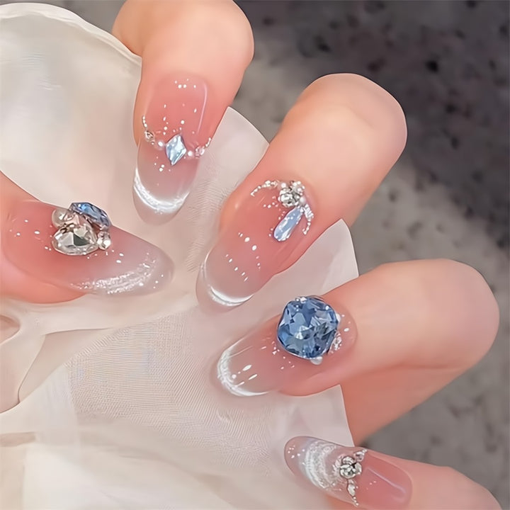 Glittering artificial nails with rhinestones Bowlift