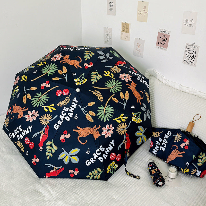 Women Folding Umbrella with Striking Flower Pattern Bowlift