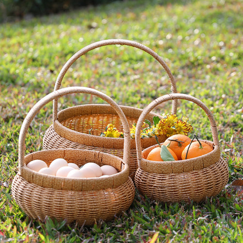 Unisex Handwoven Shopping Basket with Practical Handle Bowlift