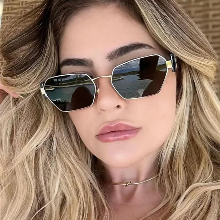 Ladies hexagonal sunglasses with elegant metal frame and protective lenses Bowlift