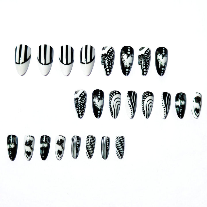Creative Art Nails in Elegant Black-and-White Design Bowlift