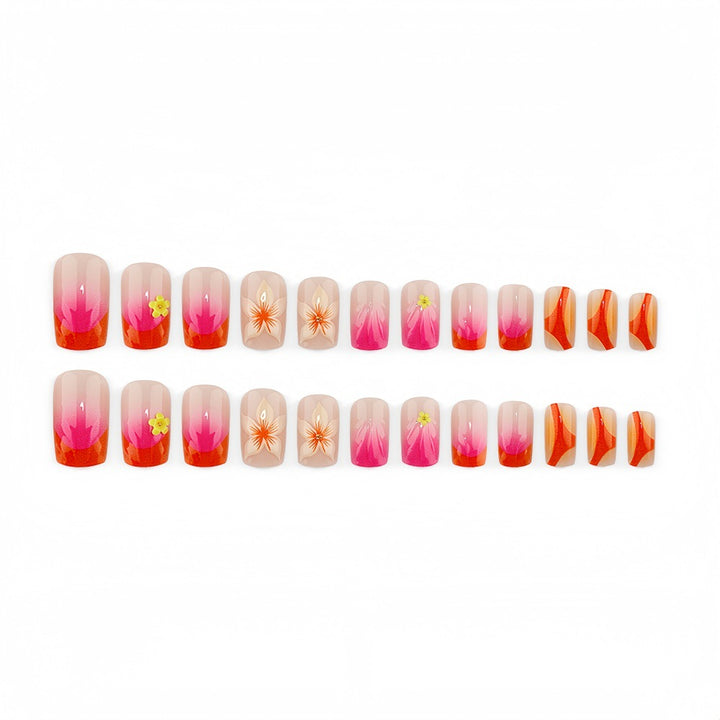 Artificial nails with floral 3D designs and gradient color Bowlift