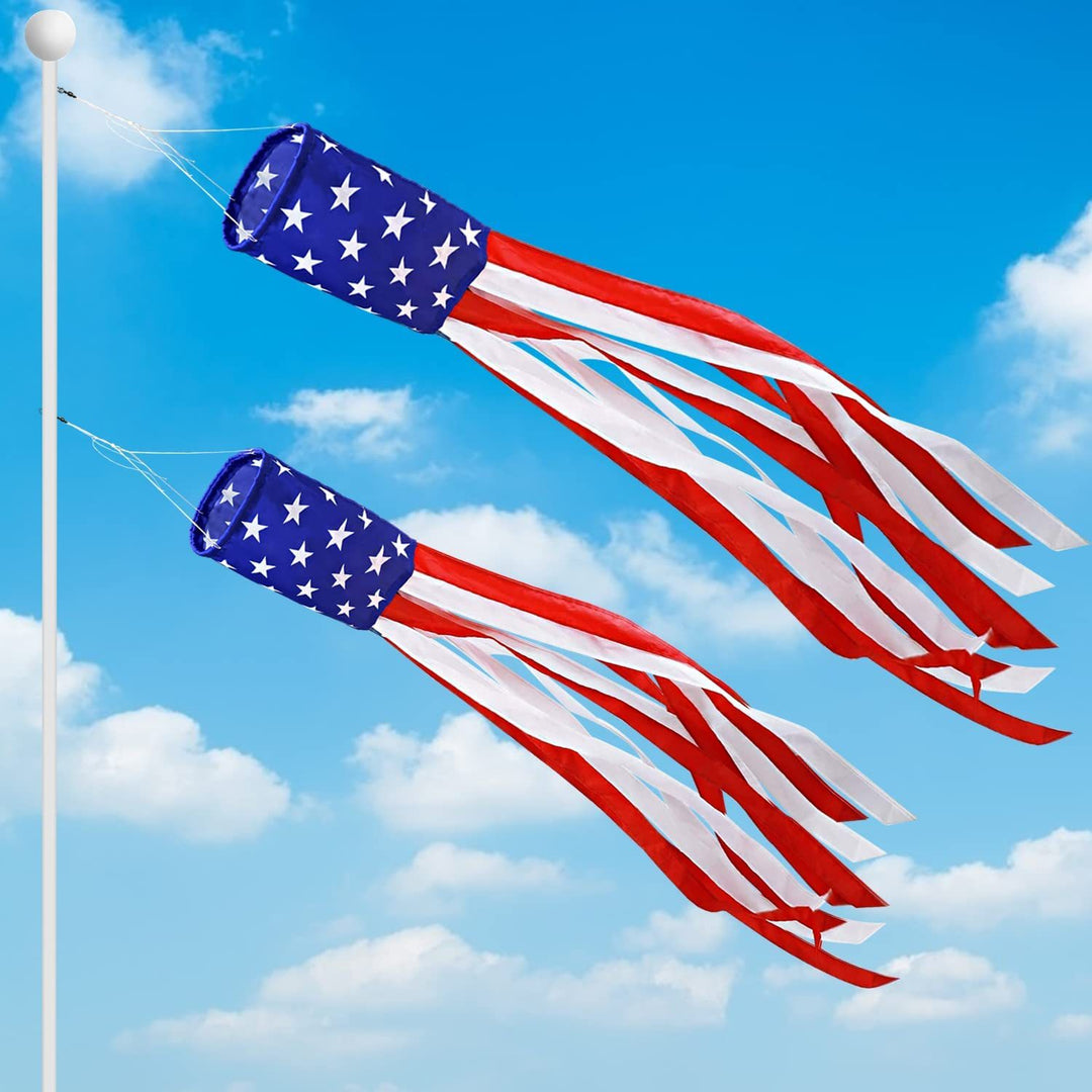 Unisex nan patriotic American flag windsock with long trailing streamers and reinforced hanging loop Bowlift