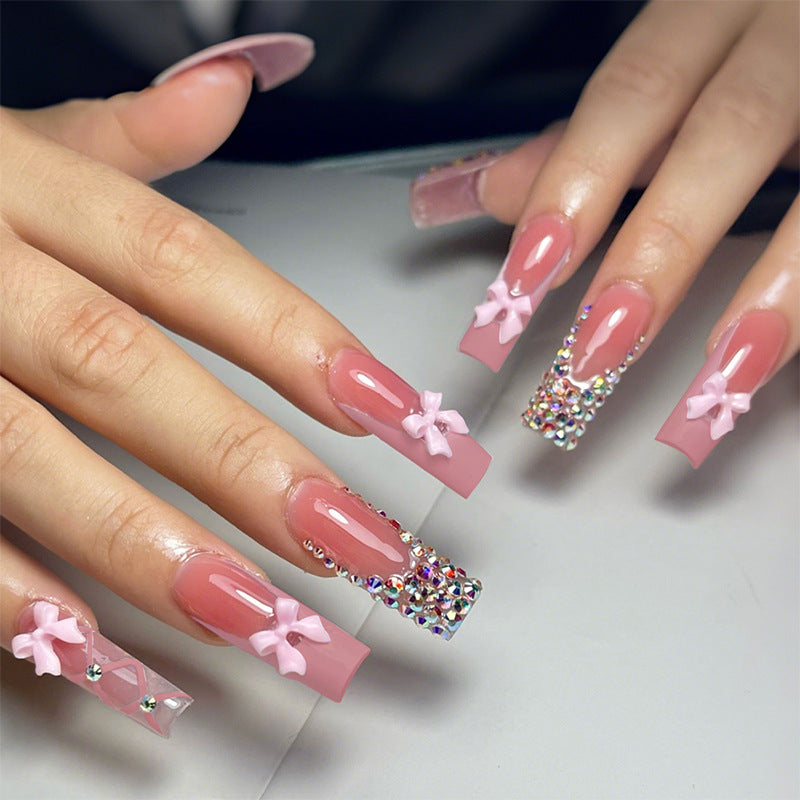 Decorative Nail Art Press-On Set with Bow and Gem Accents Bowlift