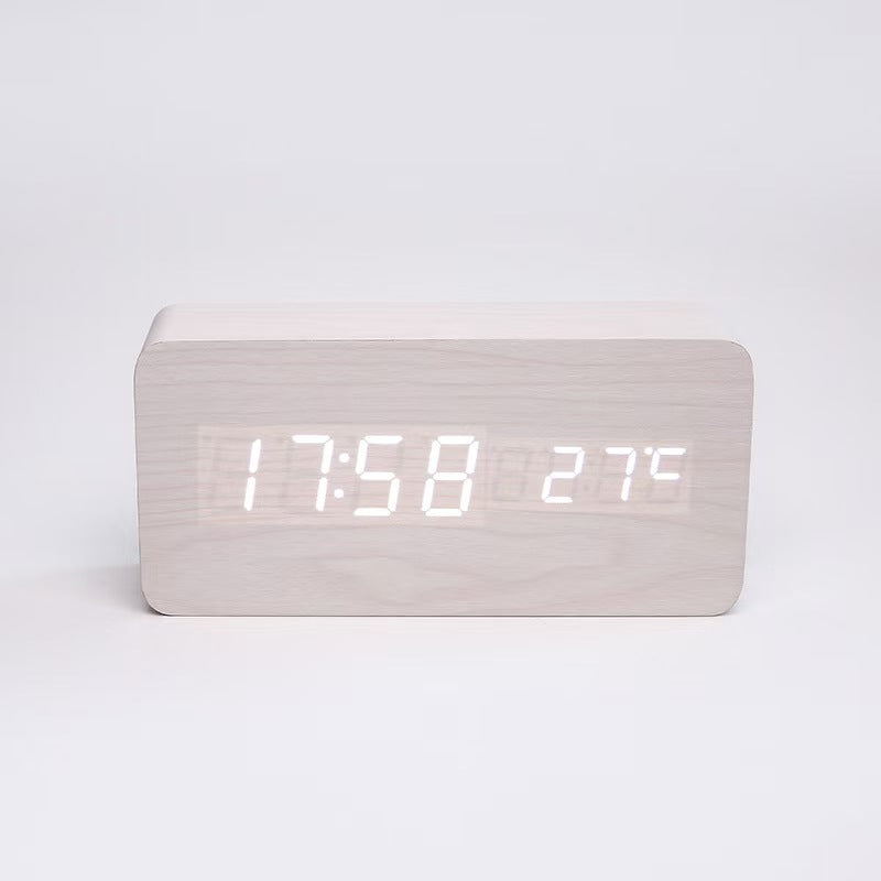 LED Wooden Digital Alarm Clock with Temperature Display Bowlift