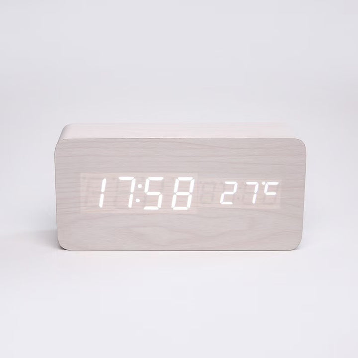 LED Wooden Digital Alarm Clock with Temperature Display Bowlift