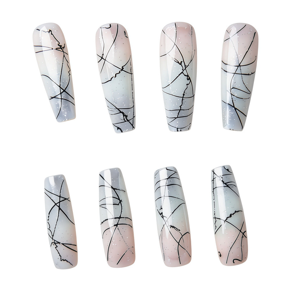 Designer Artificial Nails with Modern Line Style Bowlift